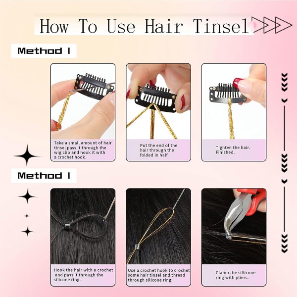 Hair Tinsel Kit med værktøj, let at bruge Glitter Tinsel Hair Exte
