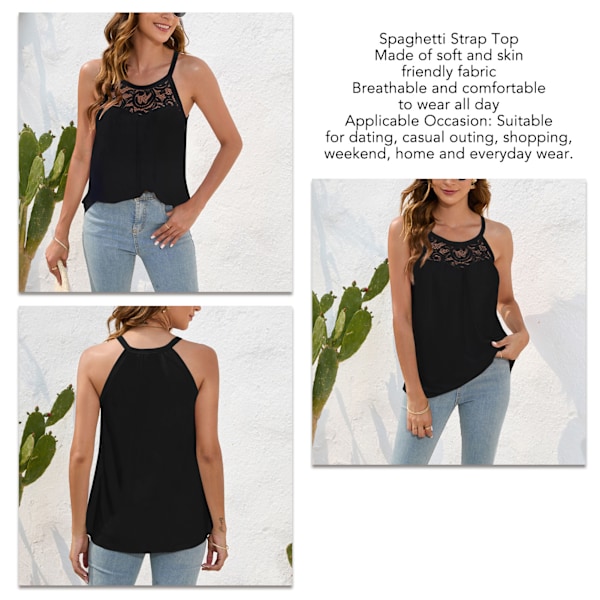 Spaghettirem Top Rund Hals Casual Cool Løstsiddende Ærmeløs Tanktop til Sommer Daglig Brug Gade Sort L