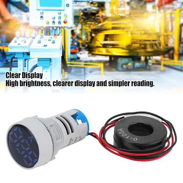 Digital Strömmätare Kristallpanel Amperemeter Rund Signalindikator AC 220V AD16‑22DSABlue