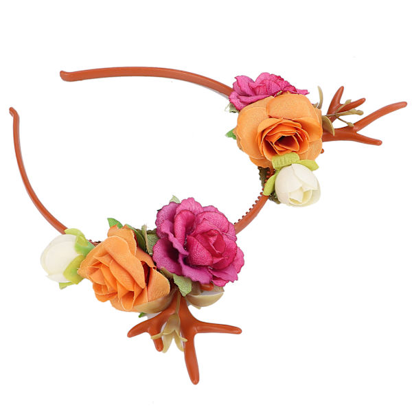 Motebevisst Hodebånd med Blomster-Reinsdyrgevir - Blomsterkrans for Fest, Cosplay, Bryllup, Jul - Roserød
