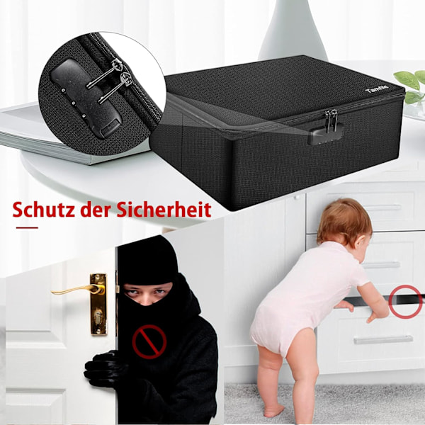 Portabel Brandsäker Dokumentorganisatör, Vattenresistent, Stor Kapacitet, Kombinationslås, Icke-dammigt Material, Reflexremsa, 36 X 27 X