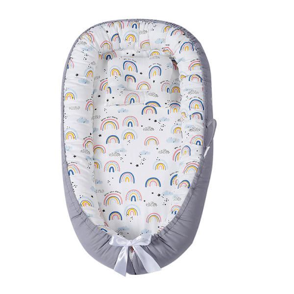 Babynest med tjocka kanter, Andningsbart bomullsnäste för nyfödda, Justerbar & Portabel design för komfort på resan