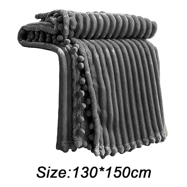 Fleecefilt Plädstorlek – 51x63, Mjuk, Plyschig, Fluffig, Luddig, Varm, Mysig – Perfekt Pläd för Soffa, Säng, Soffgrupp - med Pompom-Frans Dark gray