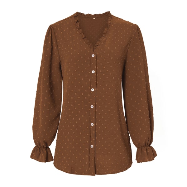 Button up V-hals skjorte Langærmet kontorskjorte top