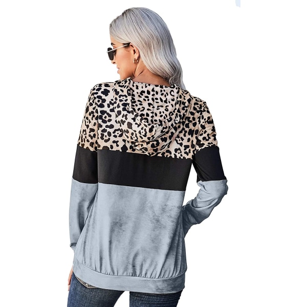 Dame farveblok Leopard Camo Patchwork Hættetrøje Sweatshirt Draw