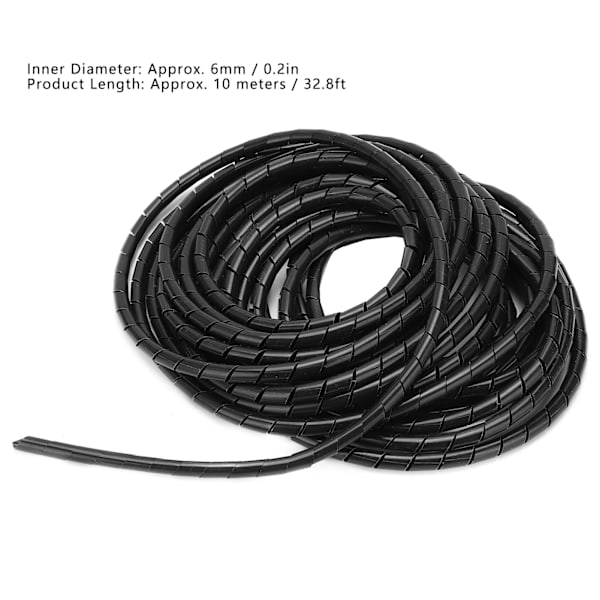 Spiral Wire Wrap Kabel Organizer Fleksibel Kabelstyring Svart Φ8mm 10 Meter for Ledninger