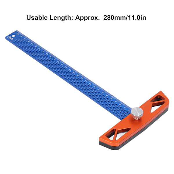 T-formet linjal i aluminiumlegering, 2 bakplater, 2 brukbare lengder, blå, justerbar, fleksibel merking, trebearbeidingsverktøy T-300MM
