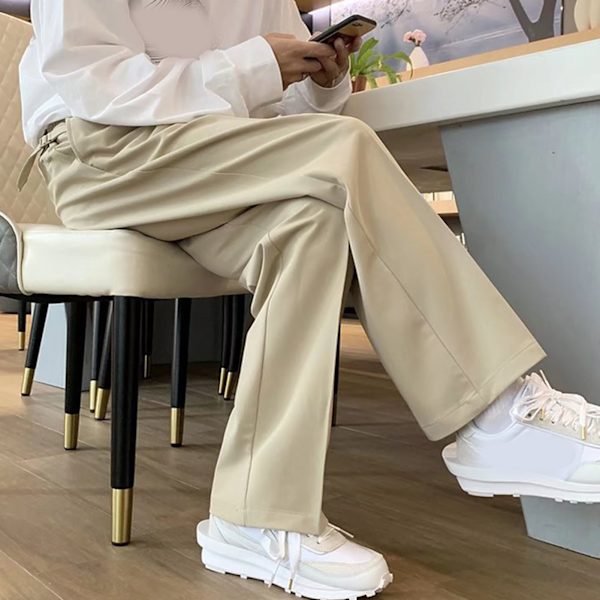Mænds Suit Bukser Straight Leg Wide Leg Bløde Åndbare Elastiske Mænds Løse Casual Bukser til Forår Efterår Khaki XL