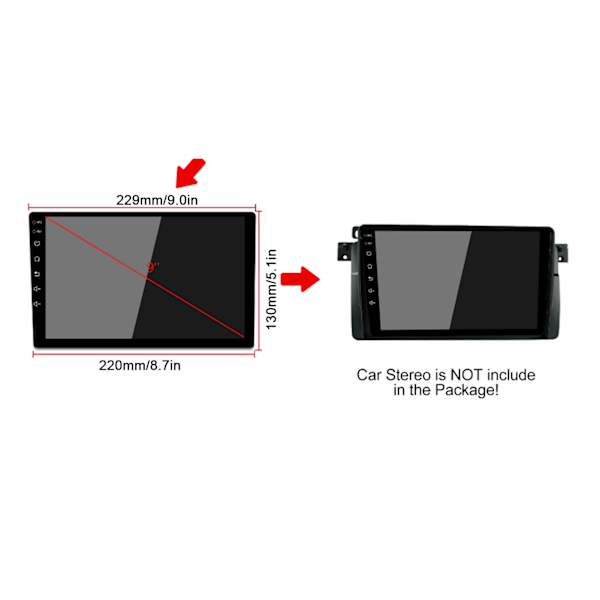 9 tommer Audio CD DVD Ramme Tilpasningsadapter Instrumentbræt Trim Ændring Udskiftning til 3 E46 1998‑2005