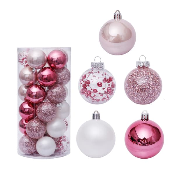 Julekulepynt, 30 stk. Knusesikre juletrepyntkuler for julebryllupsfestdekor pink