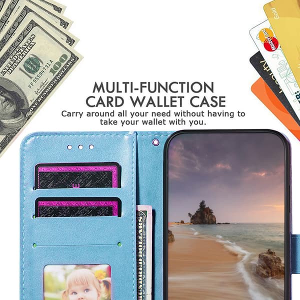 Wallet Case til iPhone 14 PRO MAX i LÆDER (3 kort) - ALLE FARVER blå