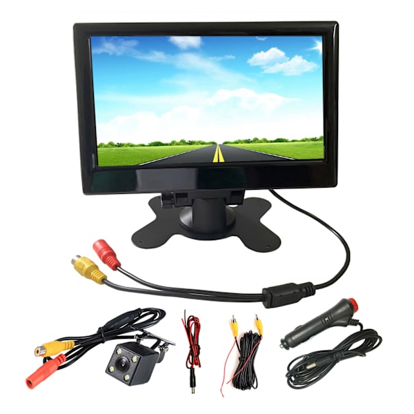 7 tum Backspegelmonitor för Bil 12 till 24V 170 Grader Vidvinkel Färg LCD HD Tvåvägs Videoingång för Lastbil Trailer Van Fordon 4LED Ljuskamera