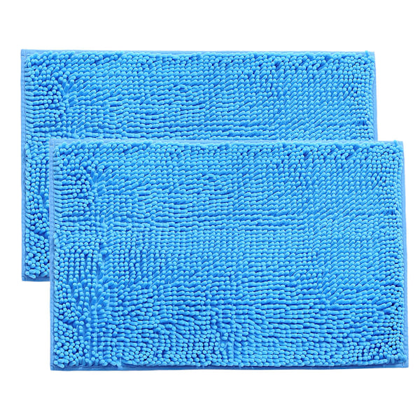 2 stk Chenille Anti-Skli Sklisikker Vann Absorberende Matte Bad Stue (Lyseblå)