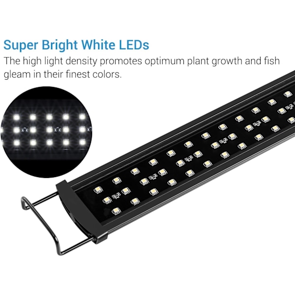 Akvarielampa med fullt spektrum & energieffektiva lysdioder, 43-60cm utdragbart fäste & justerbar ljusstyrka för optimalt sötvatten & saltvatten