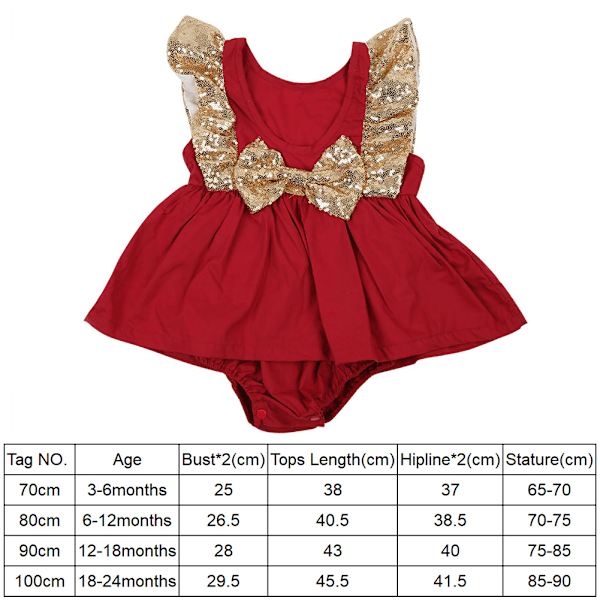 Flygande Ärmar Baby Bodysuit Playsuit Toddler Spädbarn Backless Romper Jumpsuit (Röd 100cm)