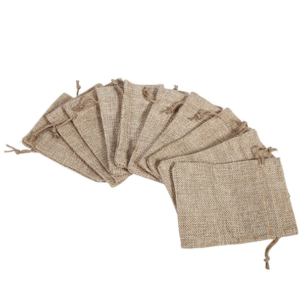 10 st Rustic Burlap Godispåse Jutesäck Dragkedja För Bröllop Födelsedagsfest (Linfärgad)