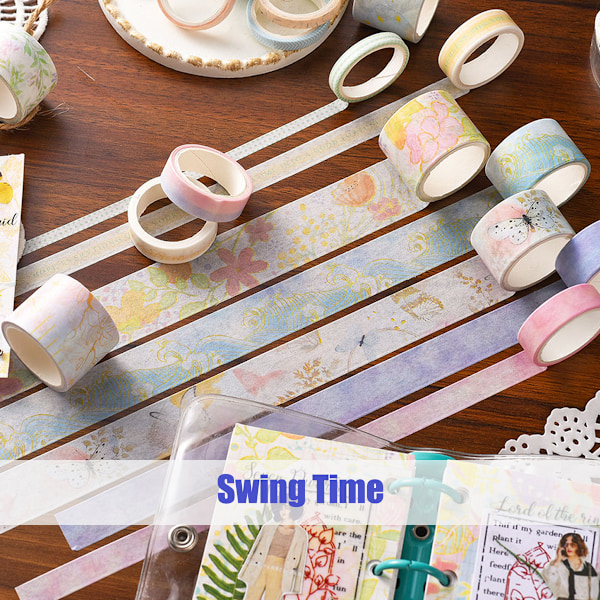 Sött Washi-tejp set i godisfärger, moderiktig design silverfolie maskeringstejp för konst, DIY-hantverk, journaltillbehör, planerare, scrapbook, kortgåva