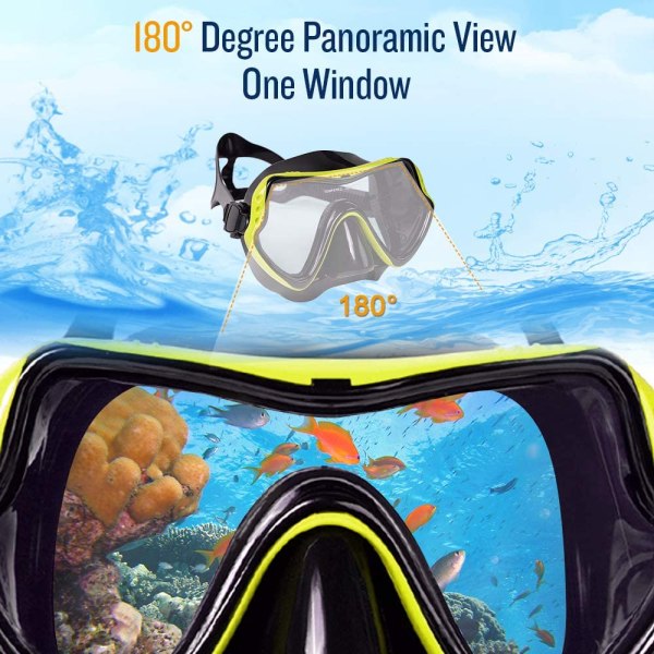 Scuba Snorkeling Set, Panoramic View Anti-Fog Dykmask,