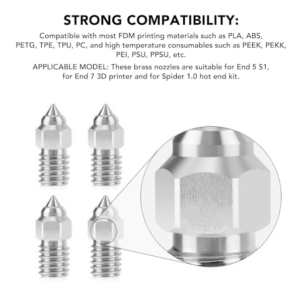 5 stk 3D-printerekstruderdyse 1.75mm M6 Høyhastighets Hotend Ekstruderdyse for Creality Ender 5 S1 0.4mm