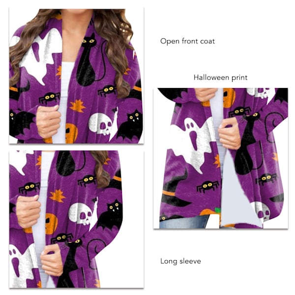 Dam Halloween Öppen Framtill Topp Tryck Långärmad Lös Passform Elegant Vardaglig Ytterkläder Typ 1 S
