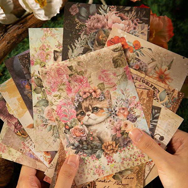 30 ark Dekorationsmaterial Papper Vackert Mönster Scrapbooking Dekorativt Papper för Dagbok Mobilskal Planerare Lila Fjäril och Katt