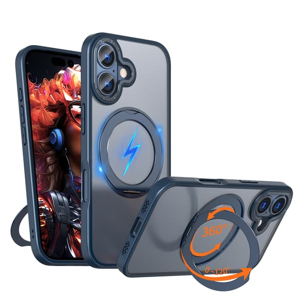360° roterbart magnetisk ringtelefondeksel til iPhone 15 Plus, støtsikkert beskyttelsesdeksel (blått) Blue iPhone 15 Plus
