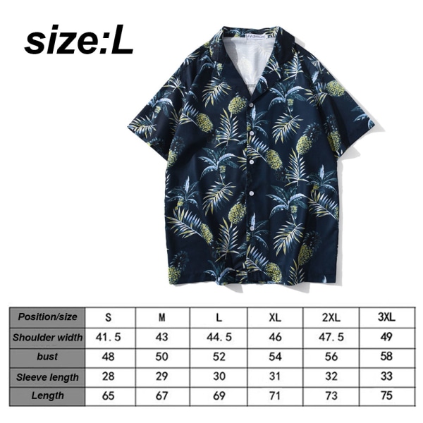 Skjorte med tropisk trykk for menn med kort ermet brystlomme Relax Fit
