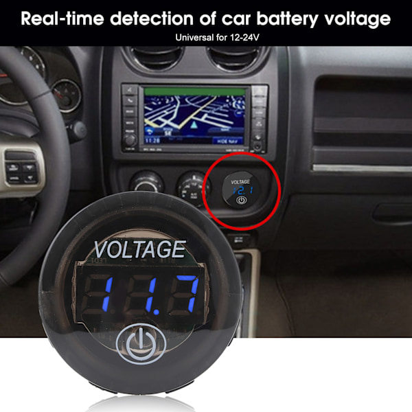 Universal LED DC Digital Voltmeter Spänningsmätare Bilbatteri Mätare 12‑24V Med Tryckknapp Blå