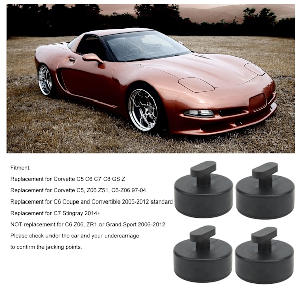 4 st Jack Point Support Pad Pucks Gummi Större Statisk Friktion Ersättning för Corvette C5 C6 C7 C8 GS Z