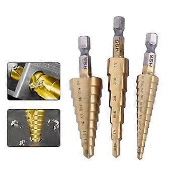 Bärbar 3-delars stål för titanskiktad stegborr Quick-change 1/4\" Hex Skaft Guld