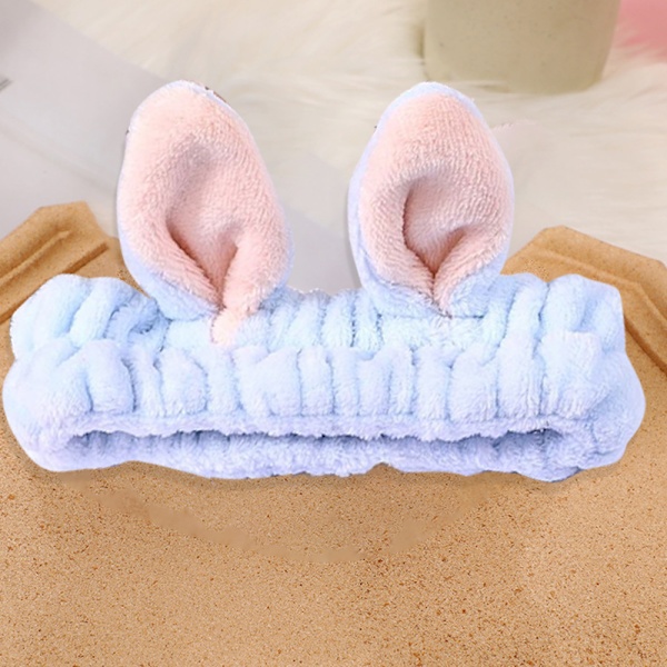 Dammode Mjuk Flanell Bunny Ear Makeup Kosmetisk Dusch Elas Blood tooth color+sky blue