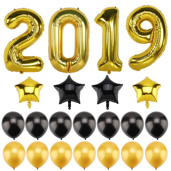 40” Nummer 2019 Ballonsæt til nytårs- og julefestdekoration (Guld)
