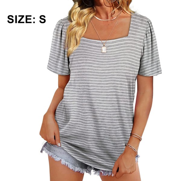 Sommertopp Casual Square Neck Bubble Kort Ermet T-skjorte