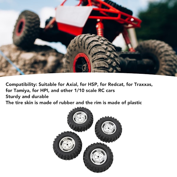 4 st RC Crawler Däck 1,9 tum Gummi Universal RC Däck med Plastfälg för Axial 1/10 Fjärrstyrda Bilar Silver