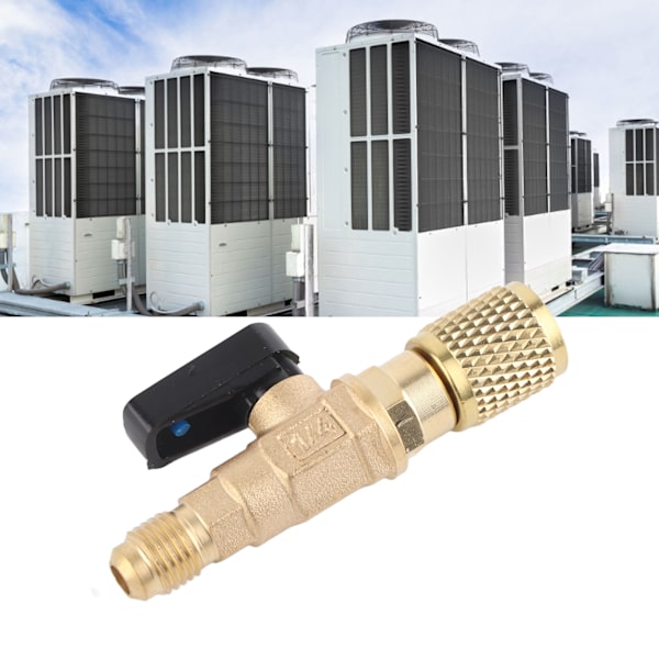 Kølemiddel Ladeventil til HVAC-systemer, Kugleventiladapter 1/4in SAE Messing Køleforbindelse med Justerbar Åbning, Høj Kvalitets Messing