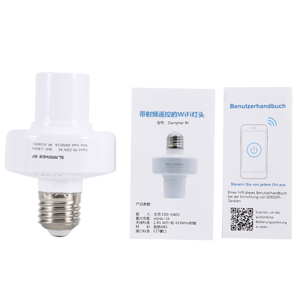 E27 Wifi Smart Lyspære Fatning Holder Armatur Støtte til Android \\ios RF 433MHZ