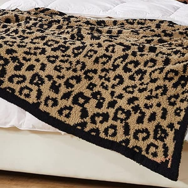Halv fløyelsullteppe strikket leopardmønstret teppe for barn fleecefôret strikket teppe barfot leopardmønstret teppe drømmeteppe