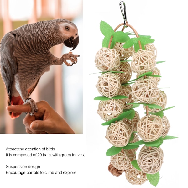 Pet Parrots Biting Toy Rattan Boll String med Löv Fågelgunga Tuggleksak Bur Dekoration Trä Färg Boll S