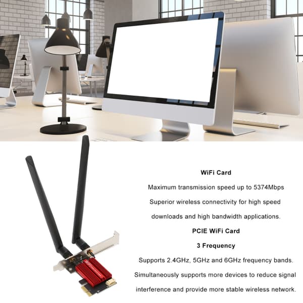 Trådløs WiFi 6E Adapter til PC 5374Mbps Tri Band Bluetooth 5.3 MU MIMO PCIe Kort Med Stabil Signal Dækning Til Win 10 11 Linux Chrome OS