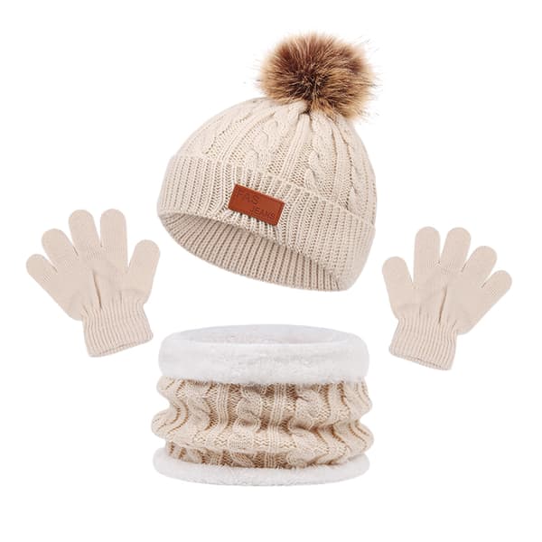 1 sæt børns vinter tredelte hat, halstørklæde, handsker, tredelt efterår og vinter ny enkelt kugle babyhat