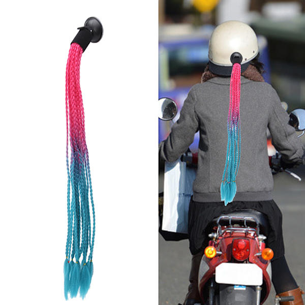 Hjelm Hestehale Dekoration Motorcykel Moderigtig Gradient Hjelm Dreadlocks Paryk Rose Rød Blå Sø