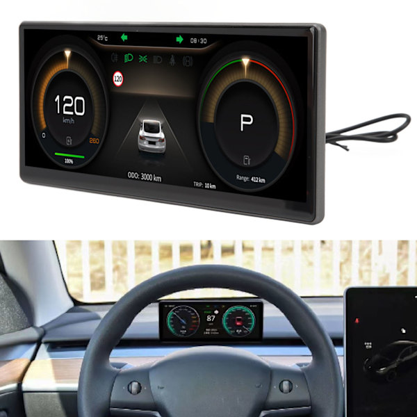 9-tums IPS-skärm Bilstolpsskärm HUD LCD Instrumentpanel Ersättning för Tesla Model 3 Y AMD Ryzen-processor