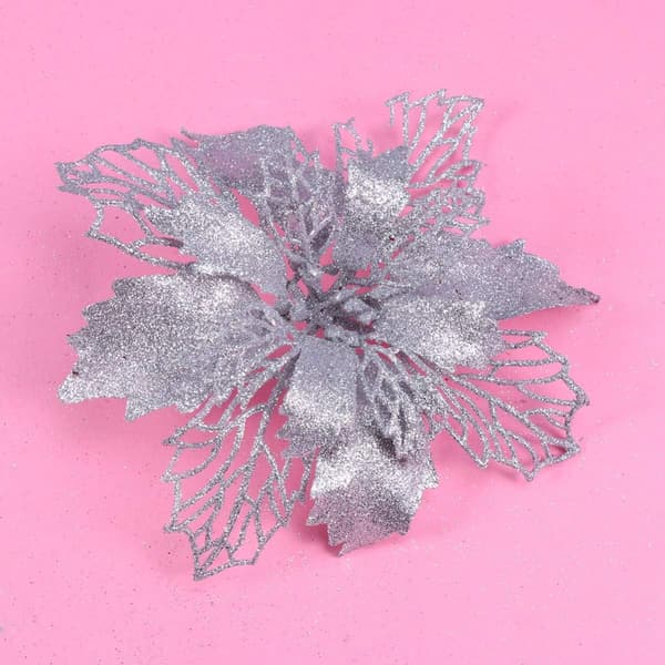 12 stk. Julepynt Glitter Julestjerne Julepynt Trepynt Kunstige Juleblomster Dekor til Jul Silber