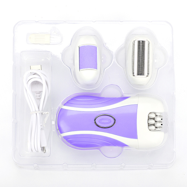 3 i 1 USB Elektrisk Epilator Damebarbering Hårfjerning Neglefiling Ansikts- og Kroppspleie Lilla