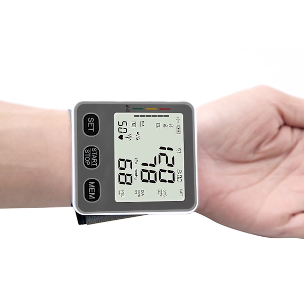 Armbandsblodtrycksmätare Digital Display Hjärtfrekvens Puls Blodtrycksdetektor Vit