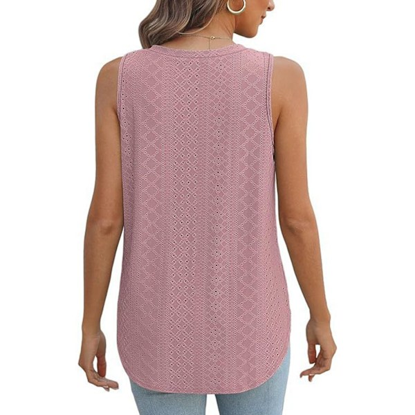 Ärmlös T-shirt för Kvinnor V-ringad Sidoslits Casual Utskuren Enfärgad Sommar Linne Rosa M