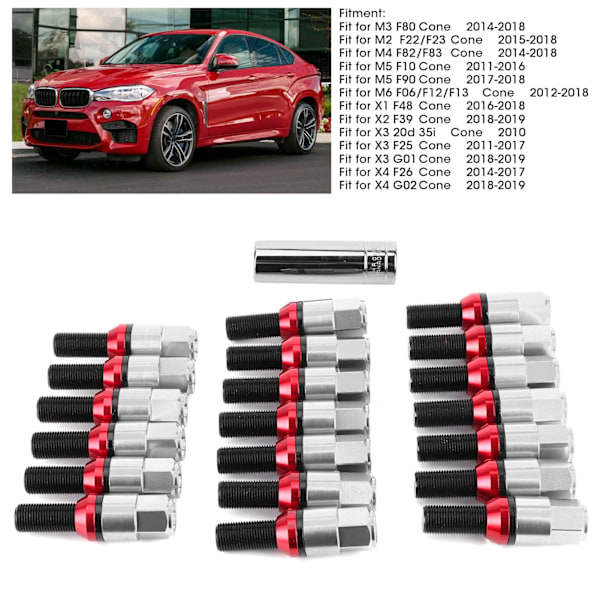 20 kpl Pulttiruuveja, Tuner-tyyliset Pyöränruuvit, M14x1.25 Kierre, Sopii M3 F80 M2 F22/F23 Titanium