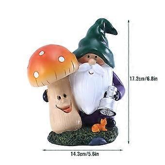 Hag Gnome Statue Utendørs Gnome Holder Soppfigur Innebygd Solcellelys