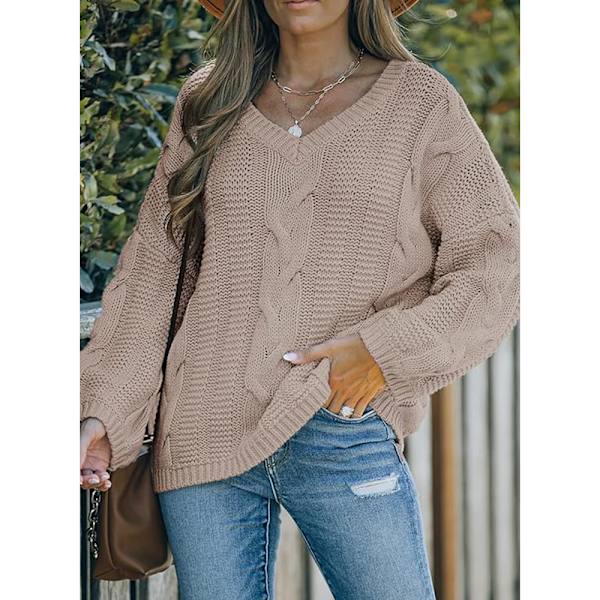 Strikket Pullover Dame Oversize Pullover Chunky Strik Vinter Pullover Strikket Jumper Casual Overtøj Casual Elegant Ensfarvet (M)