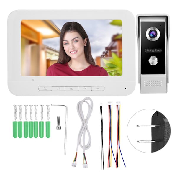 7 tommer HD Videodørtelefon Dørklokke Intercom Kamera Monitor Hjemmesikkerhedssystem 100-240V